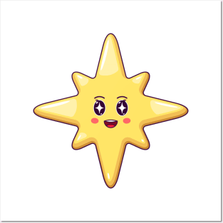 Cartoon Kawaii Christmas Star with Star Strucking Face Posters and Art